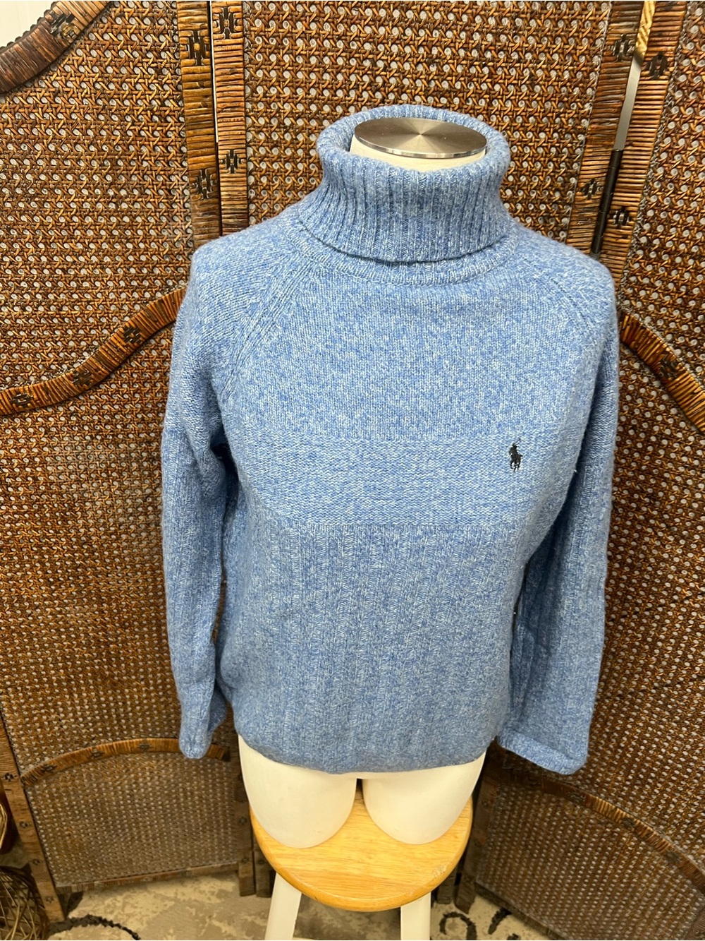 Ralph Lauren turtleneck wool sweater large blue